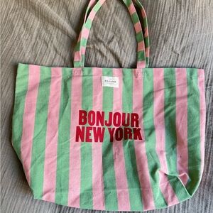 Sezane Pink and Green Striped Tote